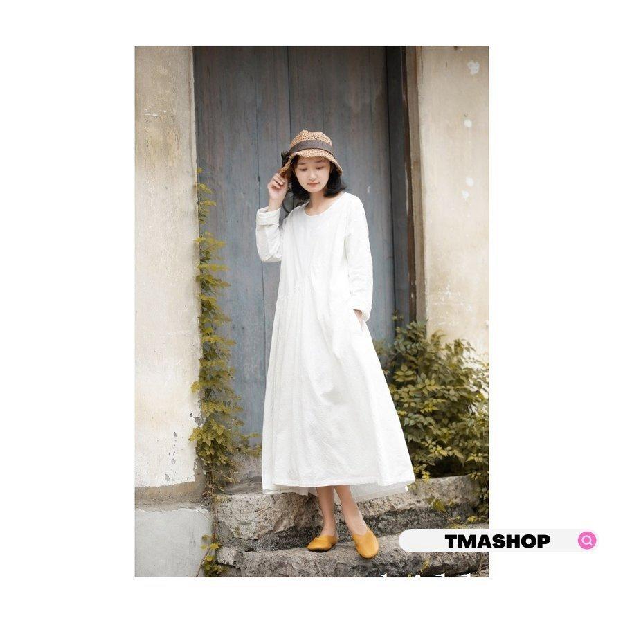 ファッション 秋ワンピ ゆる 綿麻 長袖 ロング丈 綿フランネル 森ガール シャツワンピ フリル 大人かわいい レディース シャツワンピース マキシ丈ワンピース 全品送料無料