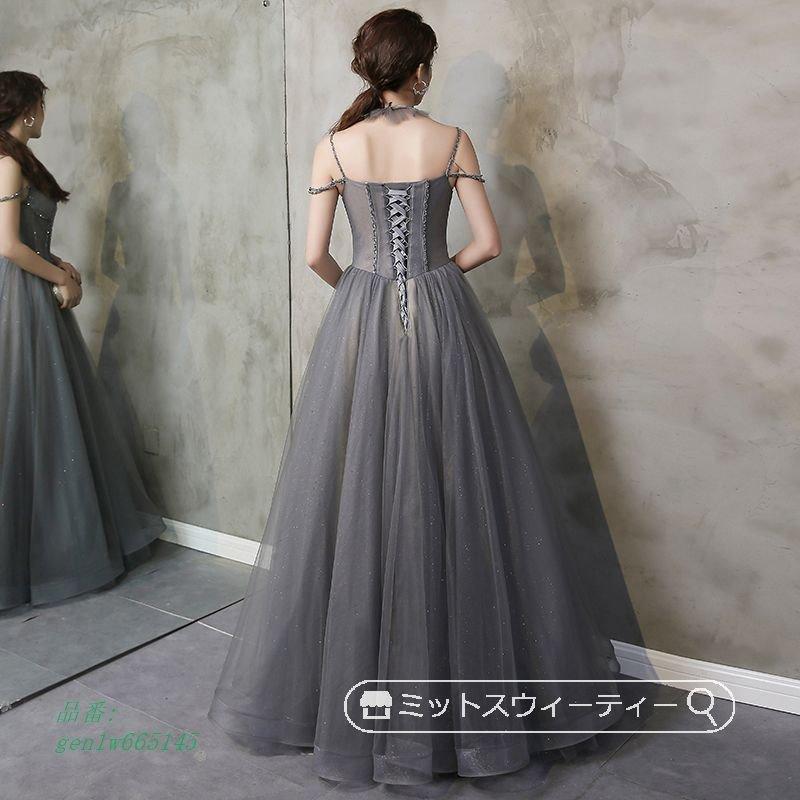 上品 花嫁 発表会 Aラインドレス ダークグレー イブニングドレス パーティードレス ネックレス付き ロングドレス 演奏会 二次会 高級 上品 カラードレス 結婚式 舞台 カラードレス サイズ S Www Futurefamous Media