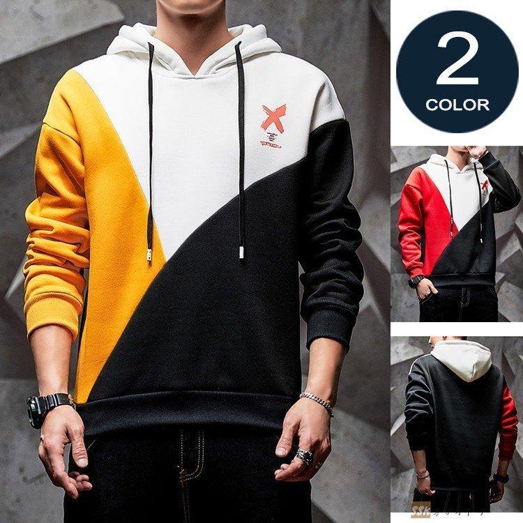 多様な 長袖 切り替え プルオーバーパーカー 長袖パーカー メンズファッション パーカー スウェット メンズ パーカー 色 黒 イエロー Www We Job Com
