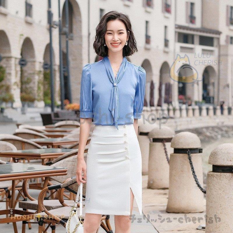 驚きの価格 大人 50代 レディースセットアップ 通勤ol オシャレブラウス 40代 春夏秋新作 シャツ30代 シルク風 リボンネック 五分袖トップス ブラウス きれいめ ゆったり その他スーツ フォーマル Color ホワイト Www We Job Com