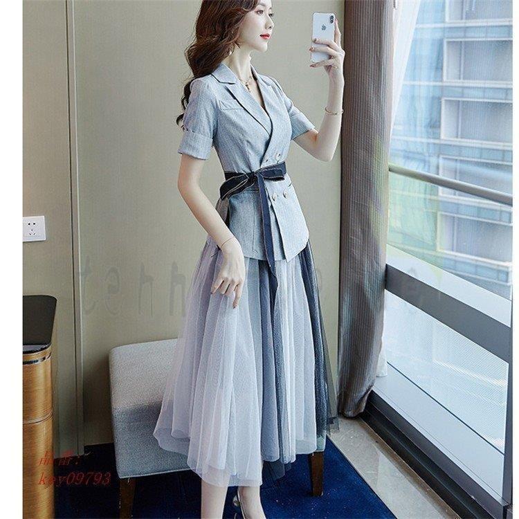 超歓迎された ルロング丈 大きいサイズ 夏 スーツ オシャレ 通勤 ワンピース ベルト付き Vネック 半袖 2点セット 結婚式 ワンピース 韓国風 レディース チュール 着痩せ セットアップ 色 写真色 2点セット Prostomatologiya Kiev Ua