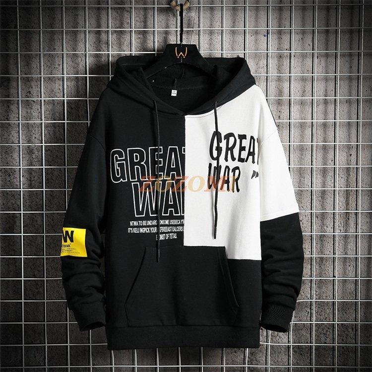 正規品販売 長袖 フード付き プルオーバーパーカー パーカー 重ね着風 メンズ 春秋 英字柄 メンズパーカー パーカー サイズ Xl Www We Job Com