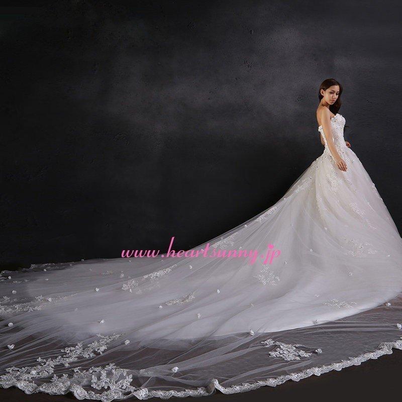 ビスチェ 花飾り ウェディングドレス 超豪華レースロングトレーン A065 Aライン サイズ指定 5号 Cubicfox Com