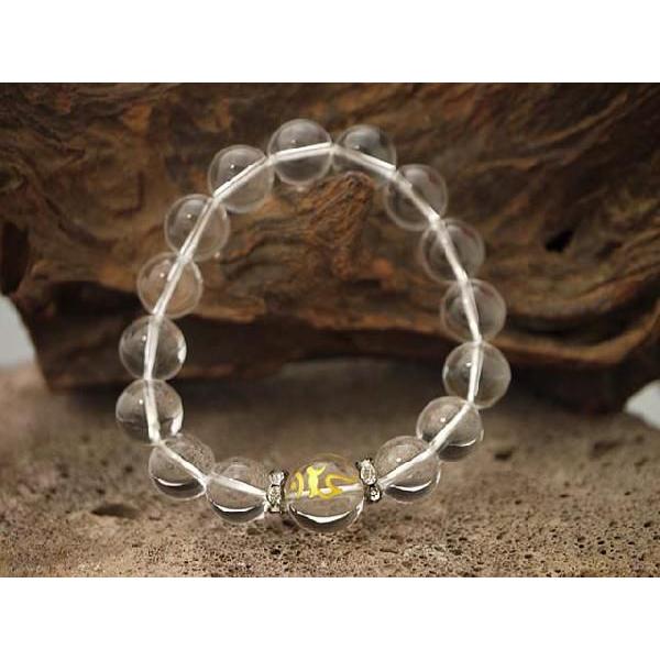 ワンポイント梵字金彫水晶14mm 最上級天然本水晶 AAAA 12mmブレスレット/12支とその生まれ年の守護本尊が選べます！/天然石・パワー