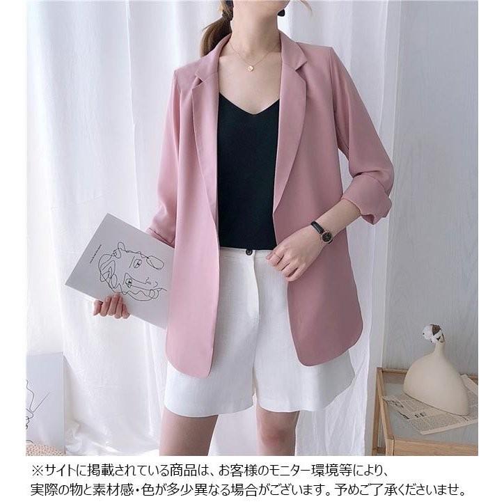サマージャケット レディース テーラードジャケット 7分袖 ミドル丈 無地 薄手 海外輸入 大きいサイズ 夏 冷房対策 アウター 春 19年秋新作 秋 トップス