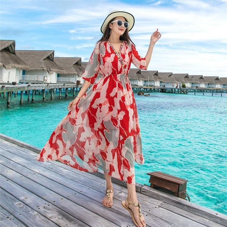 ワンピース レディース ロングワンピース リゾート ハワイ ハワイワンピース マキシ リゾートワンピ 半袖 シフォン ビーチワンピース 海 旅行 ボヘミア Happysyncyl794 Energetic Shop誠 通販 Yahoo ショッピング