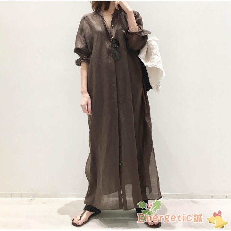シャツワンピース シャツ ワンピース レディース 長袖 半袖 春夏 綿 白シャツ ロングシャツ ロングワンピース きれいめ ミモレワンピ 30代 40代 ブラウン 無地 Remai Energetic Shop誠 通販 Yahoo ショッピング