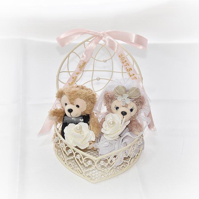 ウエディング 贈り物 記念日刺繍 ダッフィ ーシェリーメイ ハート カゴ リボン 結婚式 プレゼント gift-135ハンドメイドの画像