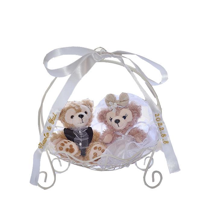 【結婚祝い】【プロポーズ】【記念日】ダッフィーシェリーメイ　白かご　リボン刺繍　ウエディングギフトセット　gift-169ハンドメイド_2