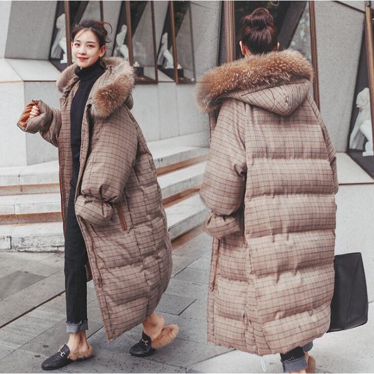 ダウンコート レディース 綿入れ 中綿 ダウンジャケット ロング丈 冬 防寒 厚手 ロングダウンコートチェック柄 帽子付き Hl 801 Happy Life ストア 通販 Yahoo ショッピング