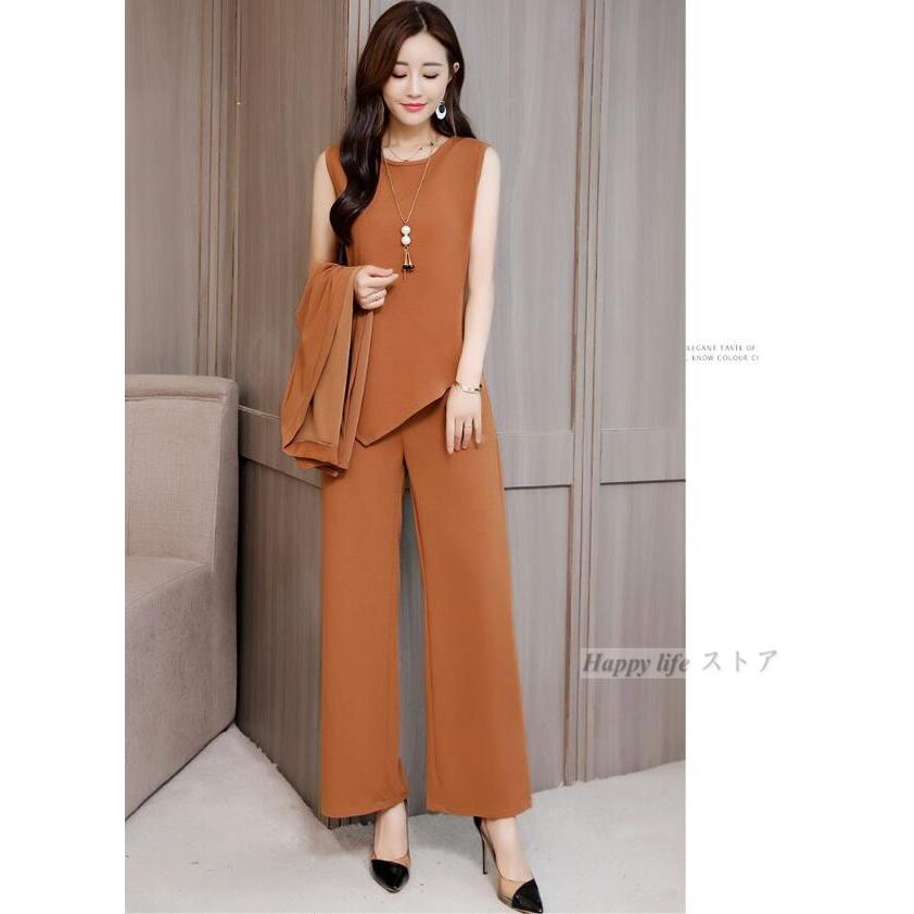 レディース フォーマル セットアップ パンツドレス シフォン 3点セット パンツスーツ オフィス オシャレ 結婚式 キレイめ 着痩せ 通勤 大きいサイズ 春秋 Wm10 Happy Life ストア 通販 Yahoo ショッピング