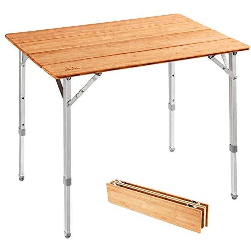 ATEPA アウトドアテーブル 折りたたみ 80×60cm キャンプ 机 4?6人用 竹 3段階高さ調整可能 45/52/65cm コンパク