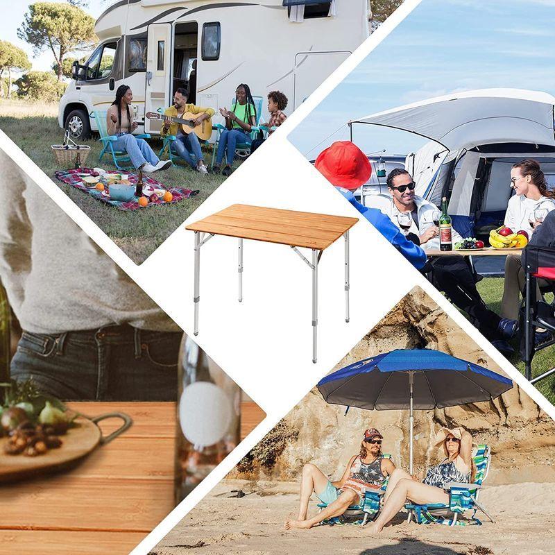 ATEPA アウトドアテーブル 折りたたみ 80×60cm キャンプ 机 4?6人用 竹 3段階高さ調整可能 45/52/65cm コンパク アウトドアテーブル 折りたたみ 80×60cm キャンプ 机 6人用 竹 3段階高さ調整可能 45/52/65cm コンパク