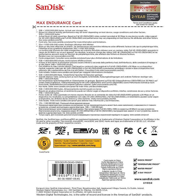 SALE／83%OFF】【SALE／83%OFF】SanDisk 64GB MAX Endurance MicroSDXC Card With  Adapter For Home Securi メモリーカード