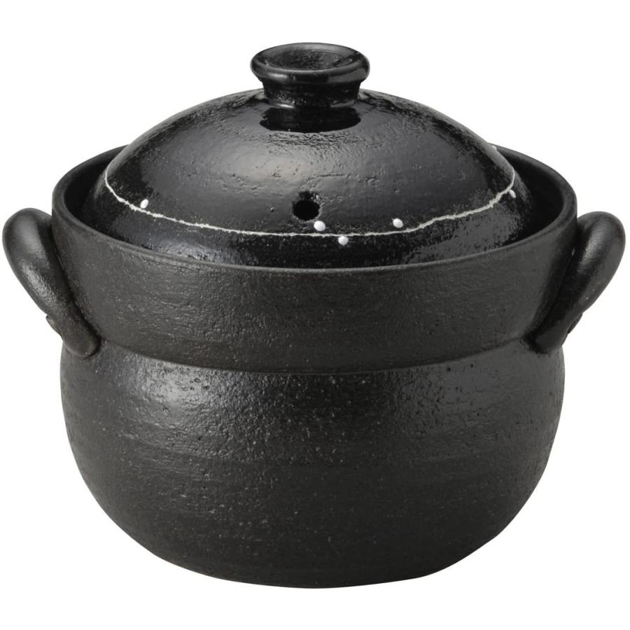 黒釉線紋 2合炊き ご飯鍋 土鍋 ご飯釜 萬古焼 送料無料（北海道、沖縄