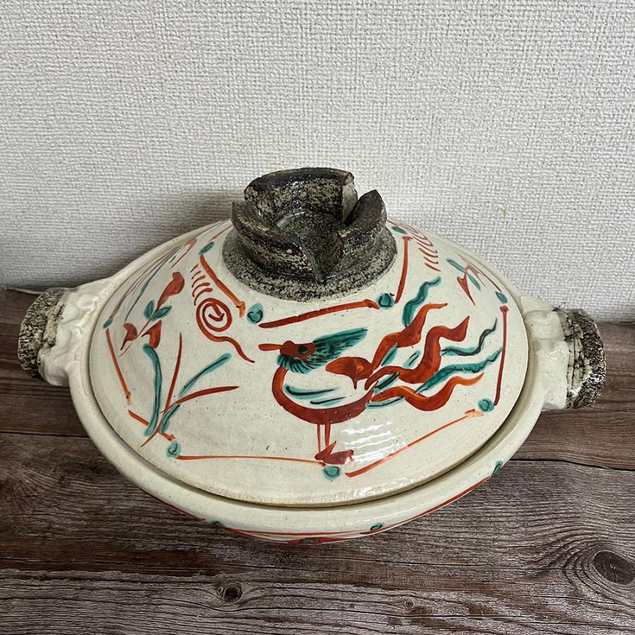 与平窯 赤絵 手造り鍋（大）19-09 千賀陶器 伊賀焼 日本製 送料無料