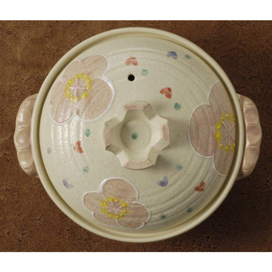 『ピンク花紋 土鍋 9号』ガス用 萬古焼 三重県四日市 日本製 ピンク花紋 9号深鍋 萬古焼土鍋 直火鍋 三陶 日本製 送料無料（北海道