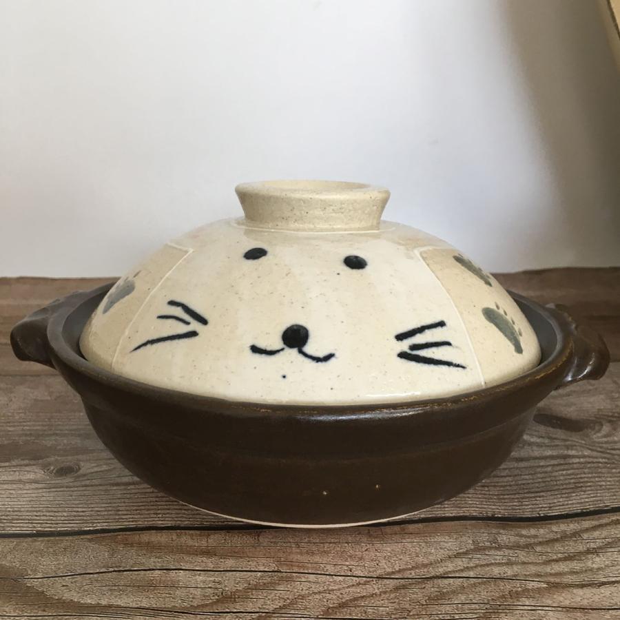 6号土鍋 手描ねこ うさぎ2色あり 萬古焼 マルヨシ陶器 日本製 送料
