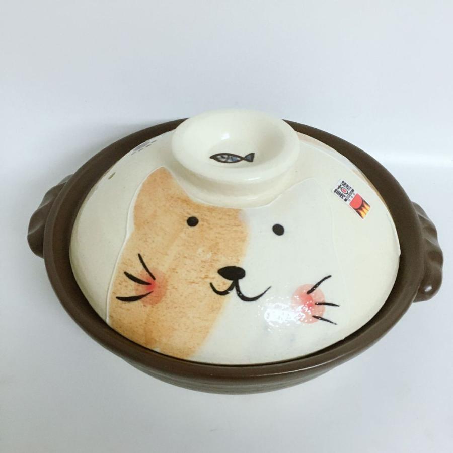 6号土鍋 手描ねこ うさぎ2色あり 萬古焼 マルヨシ陶器 日本製 送料