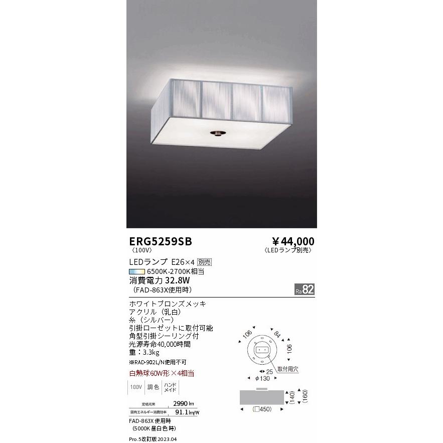 ENDO 遠藤照明 LEDシーリングライト(ランプ別売) ERG5259SB ENDO ERG5259SB