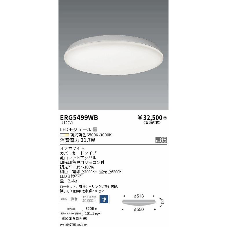 後払い手数料無料 ENDO 遠藤照明(V) LEDシーリングライト ERG5499WB