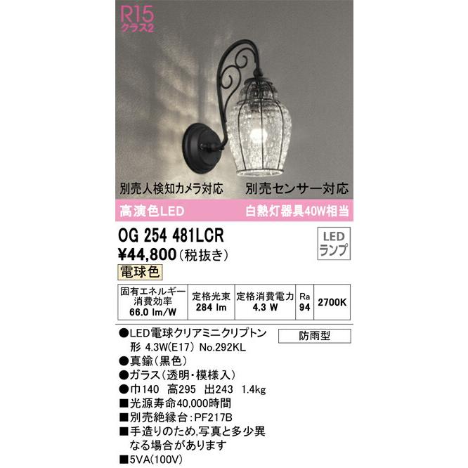 ODELIC　オーデリック　LEDポーチライト(別売人検知カメラ対応・別売センサー対応)　OG254481LCR