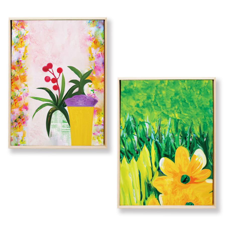 キャンバスアート 絵画 植物 ボタニカル アートパネル BTF1-2set 額入り キャンバス アート パネル