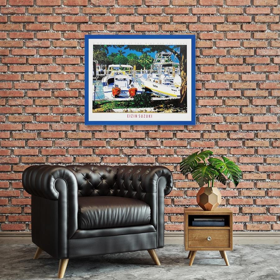 ヨットハーバーを描いた おしゃれな絵画 鈴木英人作の額入り ヨットハーバーを描いた おしゃれな絵画 鈴木英人作の額入り