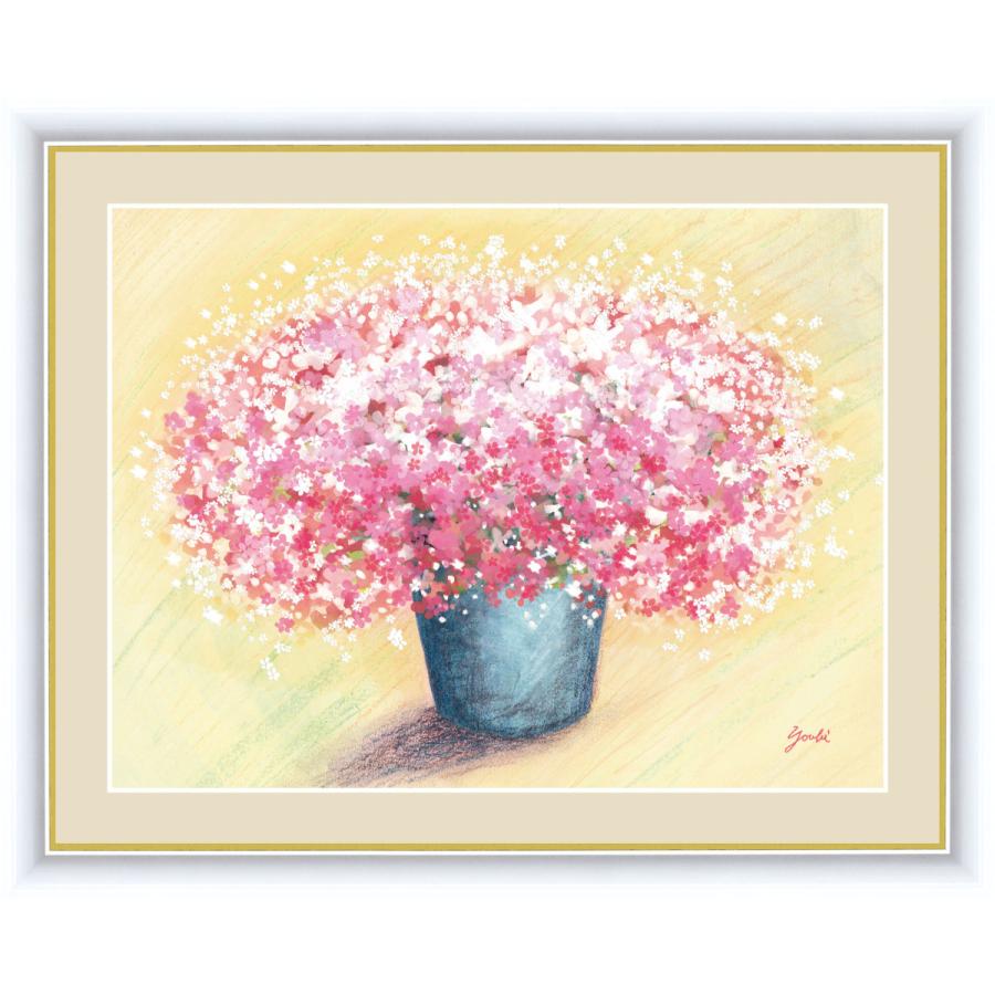 絵画 額付き 額入り しあわせのブーケ 激安 新作 洋美 可愛いピンクのブーケ 現代作家 花 アート 予約販売 風水インテリア 42×34cm ピンク f4