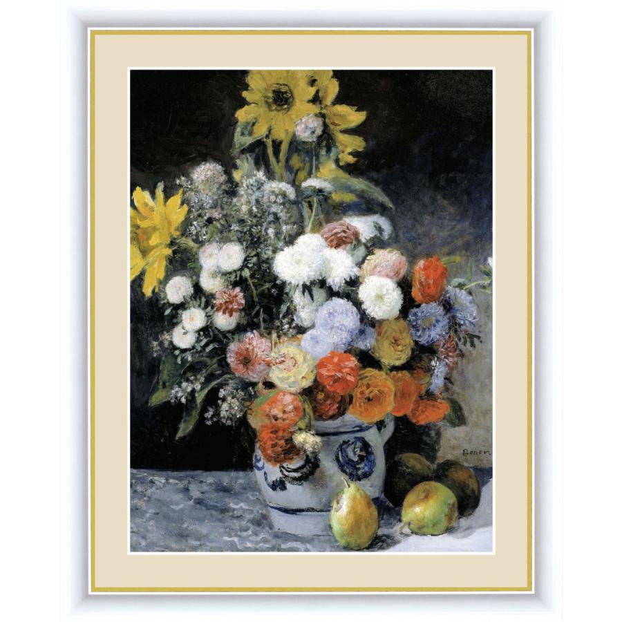 アート額絵 ルノワール 「花瓶の花」世界の名画 額入り インテリア アート (f4/34×42cm)