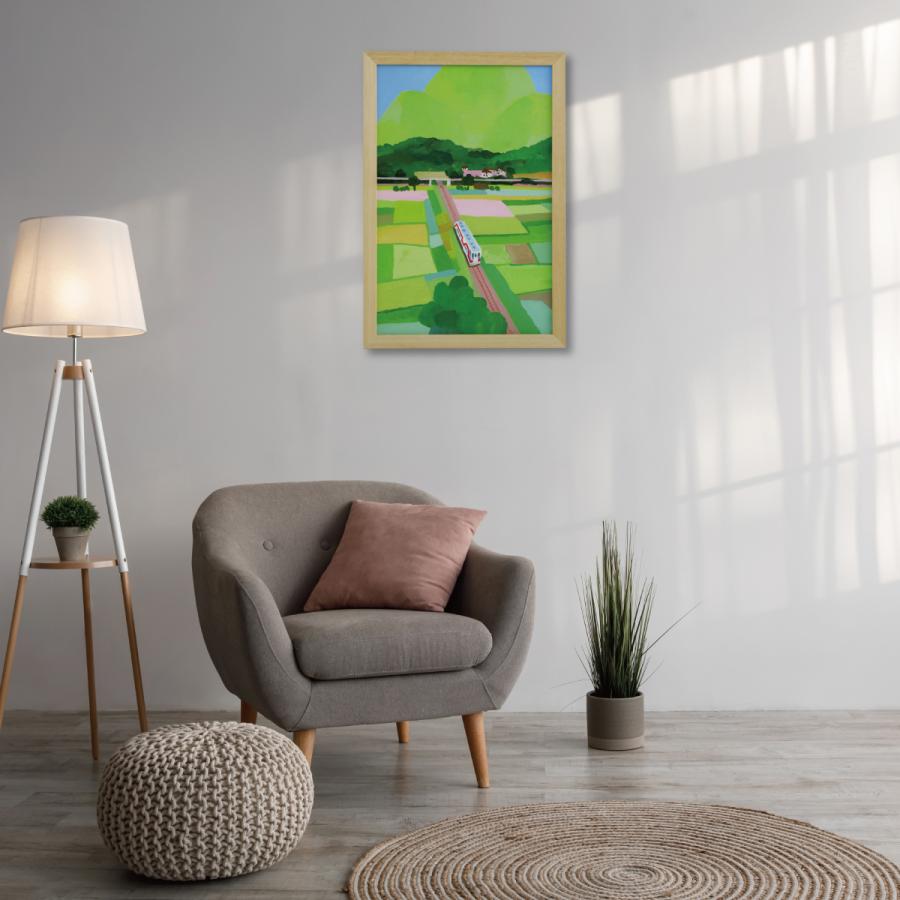 井筒啓之 額入りアートポスター HI03 「Big green mountain and rice field 」 45×65cm アートパネル アートフレーム_2