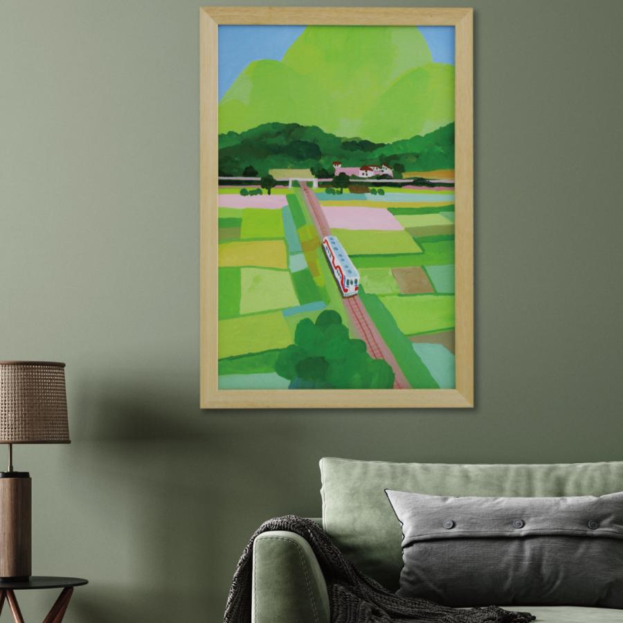 井筒啓之 額入りアートポスター HI03 「Big green mountain and rice field 」 45×65cm アートパネル アートフレーム_1