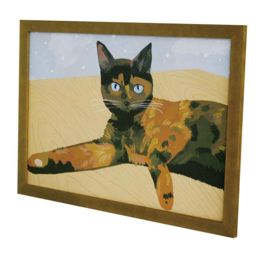 井筒啓之 額入りアートポスター 猫の絵 HI07 「Lay down at the desk tortoiseshell cat， 2017 」 65×45cm アートパネル アートフレーム_3