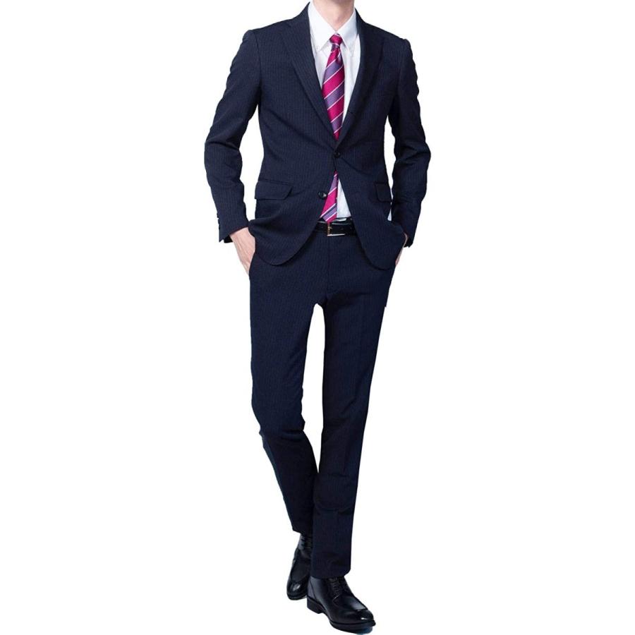 日本製 Richardandneil 01 裾上げ済み 選べる股下 上下ウォッシャブル スーツ スリムタイプ ネイビー ストライプ G172z100 11 全品送料無料 Emcc Ps