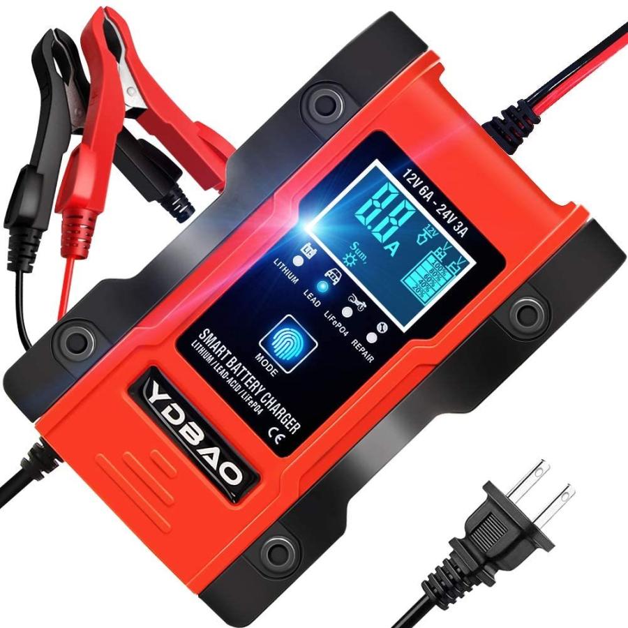 バッテリー 充電器 カーバッテリー バッテリーチャージャー 12 24v 6a大電流 リチウム電池適用 電動自転車 コネクタ付 過電流保護 自動車 バ その他バイクパーツ アクセサリー用品