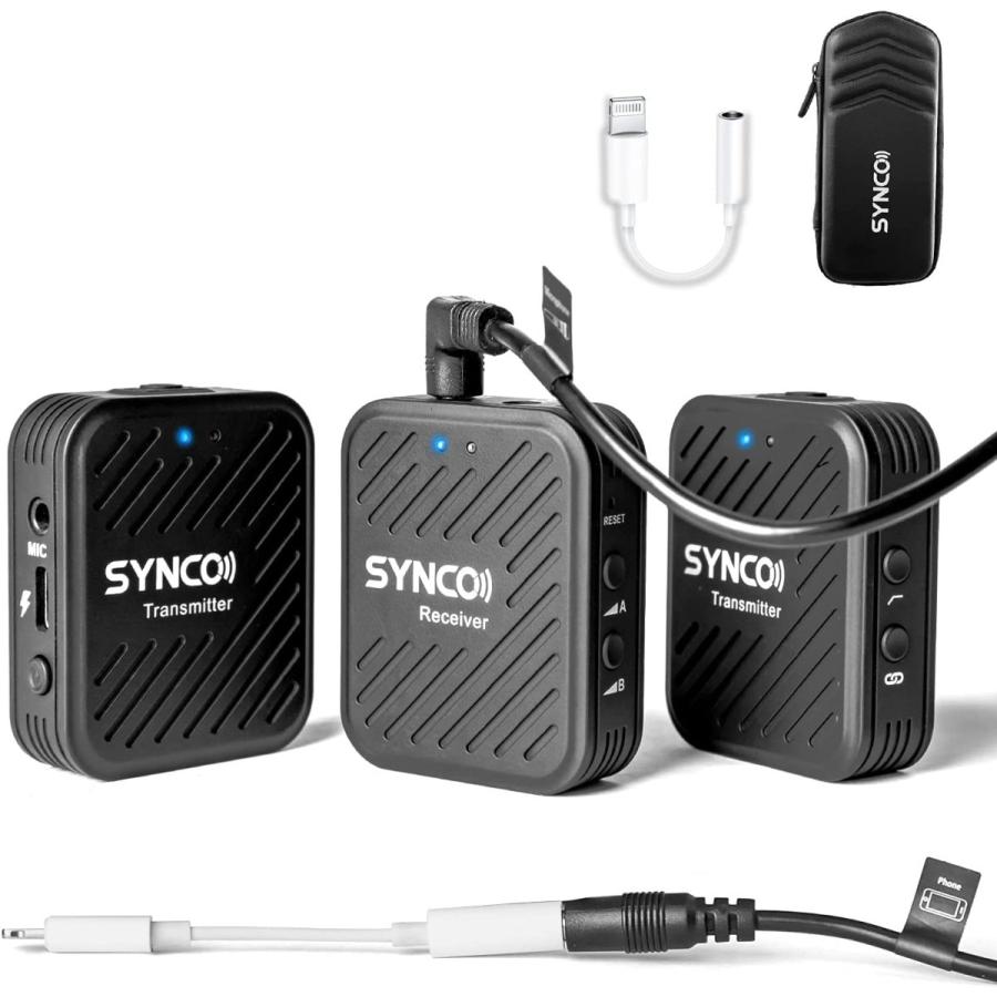ラッピング無料SYNCO-G1 A2-ワイヤレススマホマイク-ピンマイク ステレオ カメラ外付けマイク 内蔵 モノラル切替 2.4GHz ビデオカメラ 