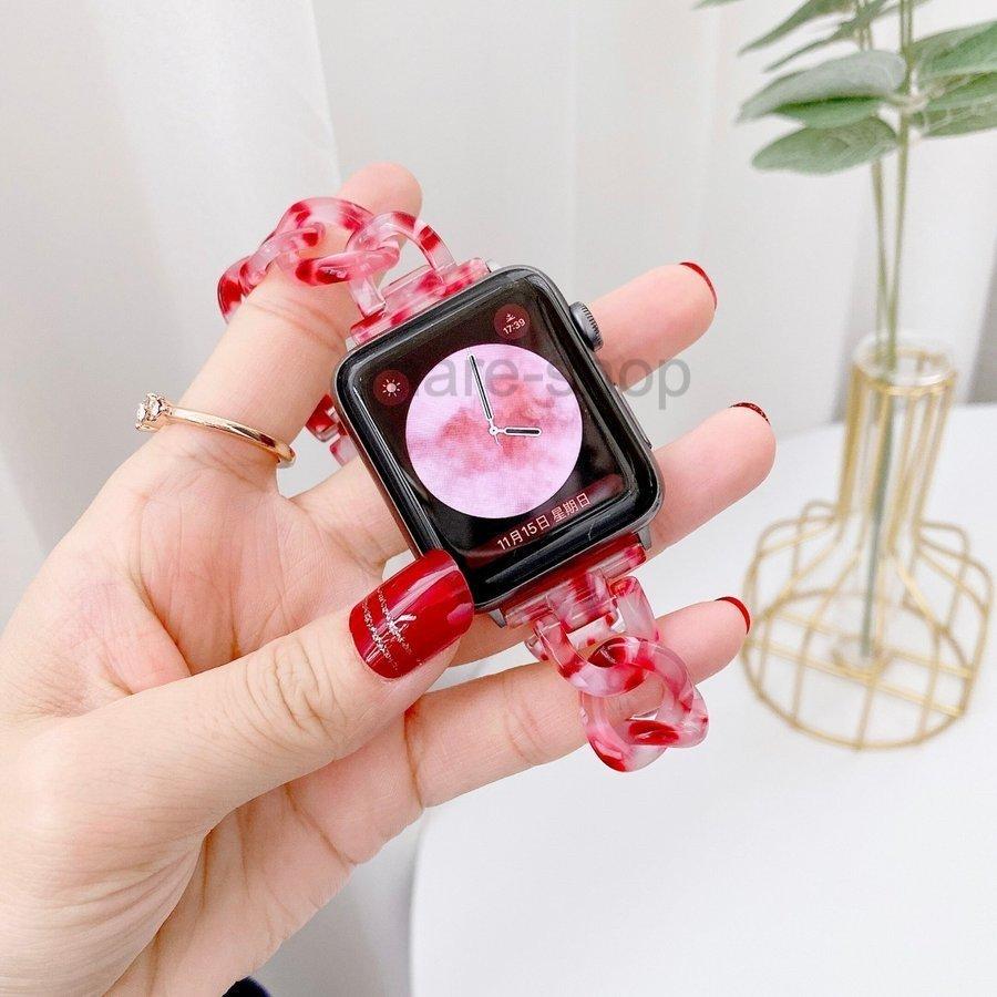 Apple Watch アップルウォッチ バンド 女性 おしゃれ 樹脂 チェーン クリア アクセサリーブレスレット｜happyoutlet8｜02