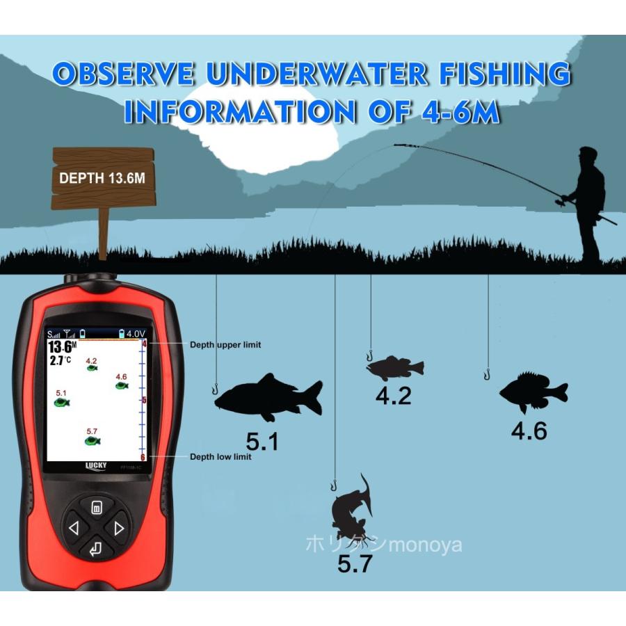 魚群探知機 ワカサギ ポータブル 完全防水 ワイヤレス 魚探 投げ釣り バス 釣り｜happyoutlet8｜12