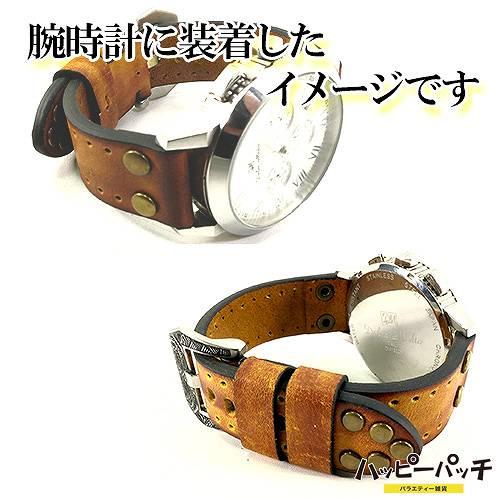 腕時計ベルト ビンテージ風 キャメル 幅20mm スタッズ オールレザー 本