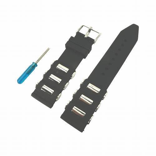 腕時計ベルト ラバーベルト スタッズ風 黒 幅22mm ウォッチ