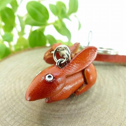 キーホルダー 牛革 本革 レザー ウサギ 兎 手作り ハンドメイド A