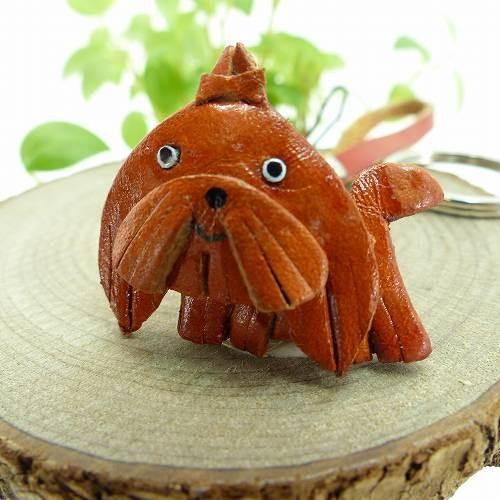 キーホルダー 牛革 本革 レザー 犬 シーズー 手作り ハンドメイド