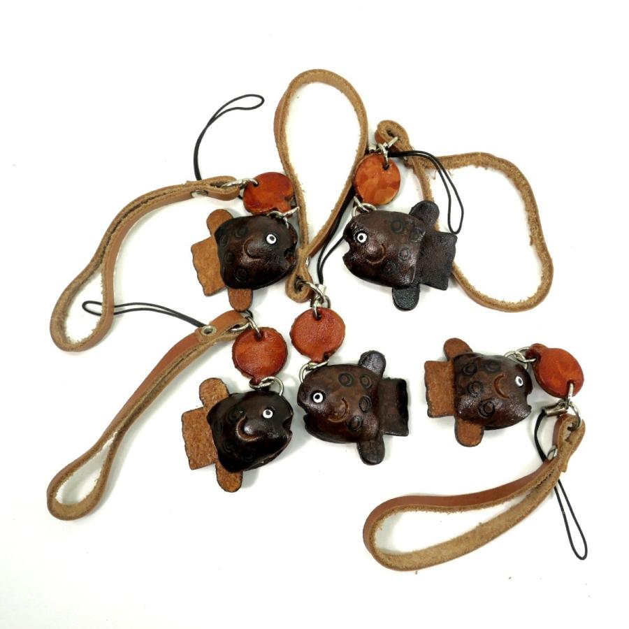 動物 牛革 ストラップ 5個セット 魚 マンボウ ASK-045 マスコット 本革