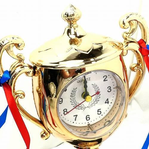 置時計 優勝カップ型 優勝トロフィー型 金 アラーム付き 目覚まし時計
