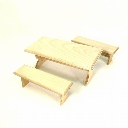 ミニチュア家具セット 木製 テーブルと長椅子2個セット 木目