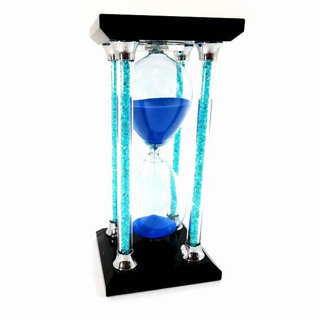 砂時計 30分前後 青 おしゃれなクリスタル砂時計 神殿風 インテリア