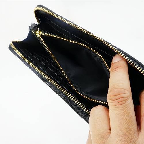 長財布 レザー メッシュ 編み込み ラウンドファスナー 黒 小銭入れあり