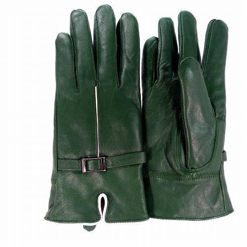 手袋 レディース レザー 羊革 裏起毛入り 白ライン モスグリーン 本革