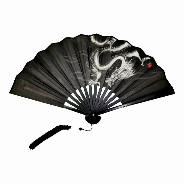 扇子 大きい 龍 黒 ブラック 飾り扇子 ビッグ扇子 約27cm 幅45cm