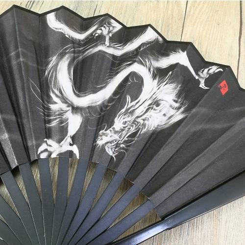 扇子 大きい 龍 黒 ブラック 飾り扇子 ビッグ扇子 約27cm 幅45cm